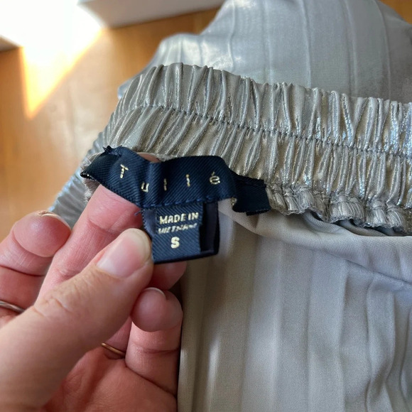 silver metallic party midi accordion pleated midi cocktail skirt concert disco - Picture 5 of 9